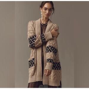 Pilcro by Anthropologie Oversized Knit Cardigan Aztec Crochet Wool Size S/M